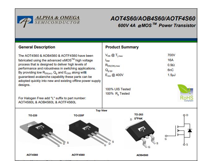 T4S60L AOT4S60L TO-220 600V 4A 5pcs/lot