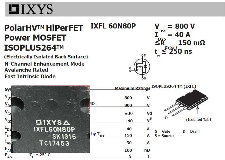 IXFL60N80P TO-264 800V 40A 5pcs/lot