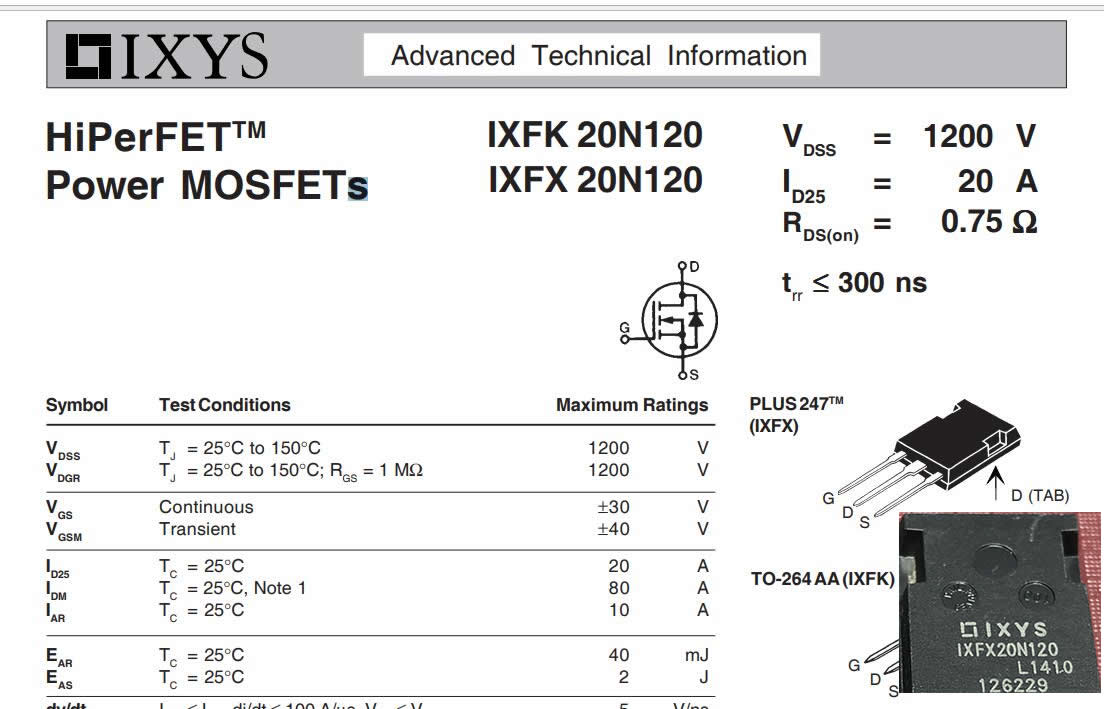 IXFX20N120 TO-247 1200V 20A 5pcs/lot