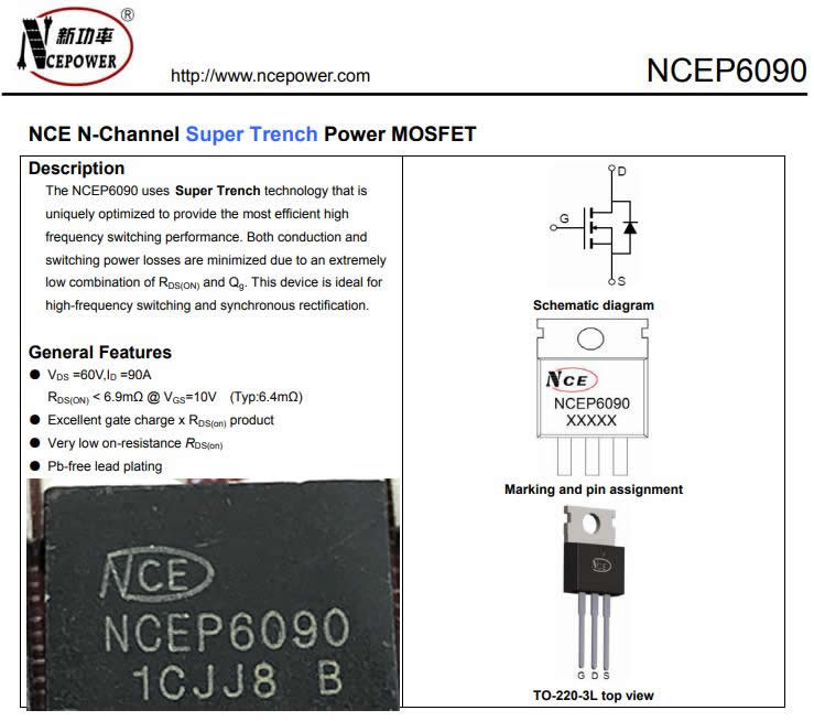NCEP6090 TO-220 60V 90A 5pcs/lot