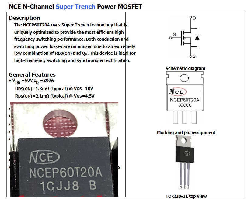 NCEP60T20A TO-220 60V 200A 5pcs/lot