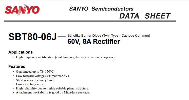 SBT80-06J TO-220F 60V 8A 5pcs/lot