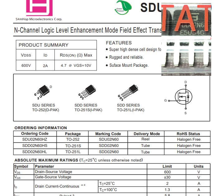 SDD02N60 TO-251 600V 20A 5pcs/lot