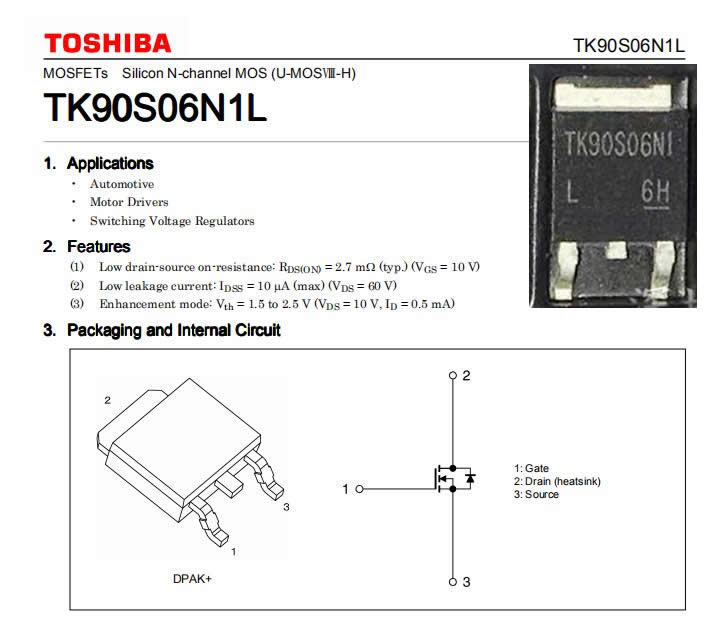 TK90S06N1L TO-252 60V 90A 5pcs/lot