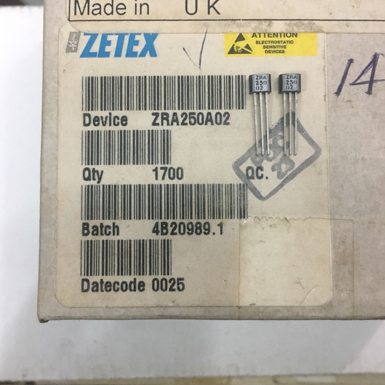 ZRA250A 250A Original ZETEX BJT TO-92S 5pcs/lot